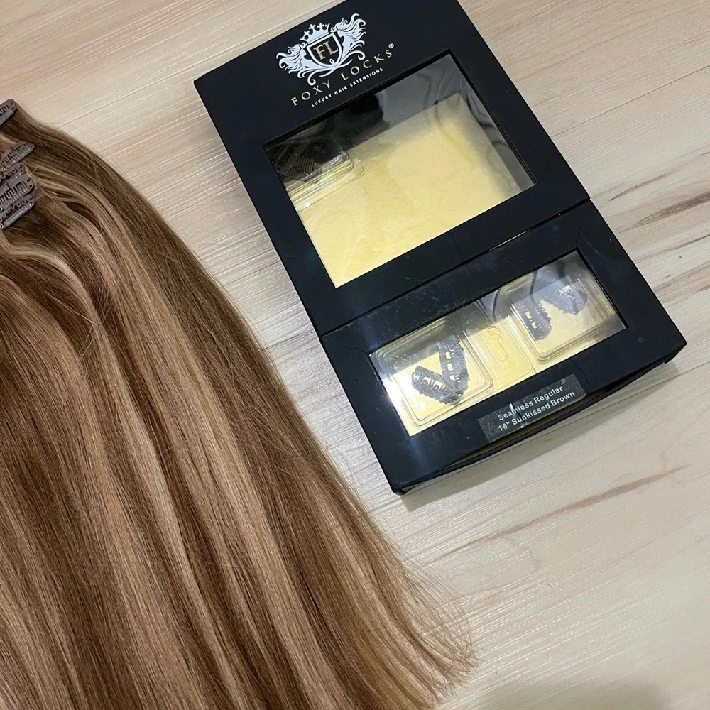 Foxy locks SUNKISSED BROWN - SEAMLESS CLIP IN HUMAN HAIR EXTENSIONS - Picture 4 of 8